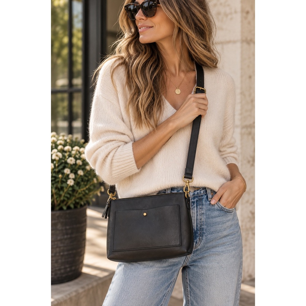 Madewell The Transport Shoulder Crossbody Bag Black Leather Convertible Purse